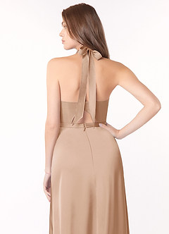 Azazie Delmar Bridesmaid Dresses English Rose A-Line Halter Bow Stretch Satin Dress image4
