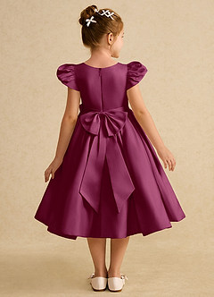 Azazie Pearl Flower Girl Dresses Mulberry Ball-Gown Pleated Matte Satin Dress image2