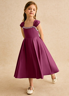 Azazie Yosemite Robe Demoiselle D'honneur Fillette Robe Princesse en Mat Satiné Encolure en Forme de Cœur Mûre image6