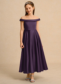 Azazie Teeny Girls Formal 플라워 걸 드레스 A라인 주름진 매트 새틴 발목 길이 드레스 image6