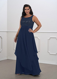Azazie Xella Mother of the Bride Dresses Dark Navy A-Line Lace Chiffon Dress image7