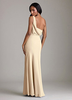 Azazie Madelyn Vestidos de damas de honor Vestido de Champán de Gasa de Corte Sirena Convertible con Hombro unilateral image10