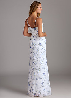 Azazie Leo Bridesmaid Dresses Blue Cottage Floral Mermaid V-Neck Pleated Chiffon Dress image4