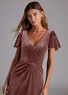 Azazie Soren Bridesmaid Dresses Espresso A-Line Velvet Dress image5