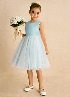 Azazie Esme Flower Girl Dresses Mist Ball-Gown Bow Tulle Dress image2