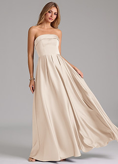 Azazie Lucienne Robes de demoiselle d'honneur Robe Trapèze Convertible en Satin extensible Sans bretelles Albâtre Blanc image8