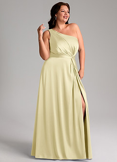 Azazie Brooke Bridesmaid Dresses Lemon Sorbet A-Line One Shoulder Stretch Satin Dress image11
