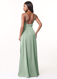 Azazie Brielle Bridesmaid Dresses Agave A-Line Cowl Spaghetti Straps Stretch Satin Dress image2