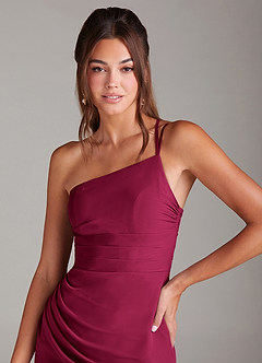 Azazie Eren Jurken voor bruidsmeisjes Jurk van Chiffon met Kolom One-shoulder Bourgondië image7
