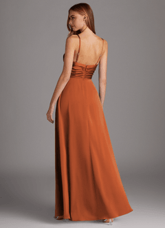 Azazie Jenna Bridesmaid Dresses Cinnamon A-Line Pleated Stretch Satin Dress image4