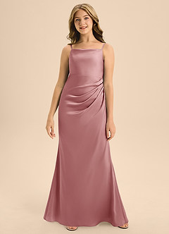 Azazie Renna Junior Dusty Rose A-Line Pleated Stretch Satin Dress image4