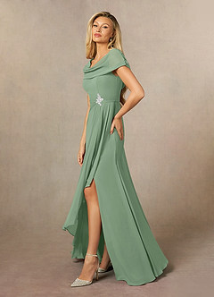 Azazie Mary Vestidos para mãe da noiva Vestir Matchá de Chiffon de Linha A com Fenda Lateral image2