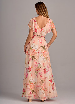 Azazie Lainey Bridesmaid Dresses Abstract Bouquet Floral A-Line with Pockets Chiffon Dress image2