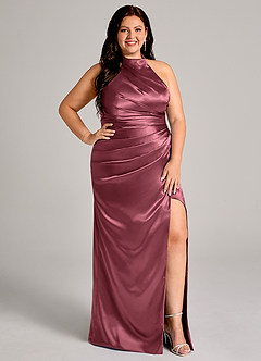 Azazie Jemma Bridesmaid Dresses Desert Rose Sheath Pleated Metallic Satin Dress image11