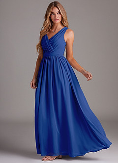Azazie Kingsley Bridesmaid Dresses Royal Blue A-Line Lace Chiffon Dress image4