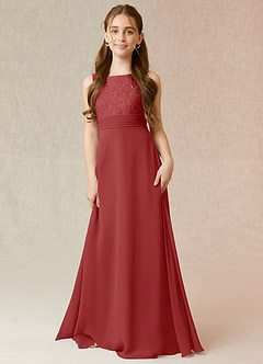 Azazie Snow Junior Abito A-Line in Chiffon Pizzo Ruggine image1