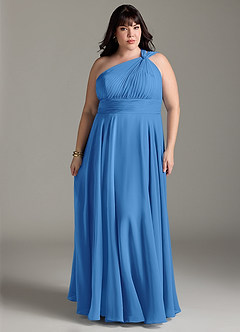 Azazie Charlize Bridesmaid Dresses Blue Jay A-Line One Shoulder Chiffon Dress image7