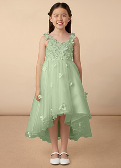 Azazie Ceres Flower Girl Dresses Dusty Sage Ball-Gown Lace Tulle Dress image1