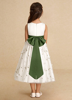 Azazie Pollie Flower Girl Dresses Ivory Olive A-Line Bow Tulle Dress image6