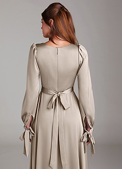 Azazie Leonia Bridesmaid Dresses Frost A-Line Long Sleeve Stretch Satin Dress image7