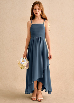 Azazie Twilight Dance Girls Formal Blumenmädchenkleider A-Linie Plissee Chiffon Kleid Neptunblau image3