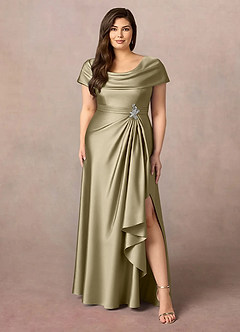 Azazie Branford Mother of the Bride Dresses Moss Green A-Line Pleated Stretch Satin Dress image9