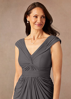 Azazie Lisolette Final Sale Steel Grey Sheath Pleated Mesh Dress image7