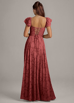 Azazie Aricella Bridesmaid Dresses Terracotta A-Line Corset Floral Burnout Dress image5