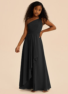 Azazie Skye Junior Black A-Line Pleated Chiffon Dress image1