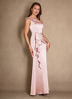 Azazie Hamptons Mother of the Bride Dresses Blushing Pink A-Line Pleated Stretch Satin Dress image3