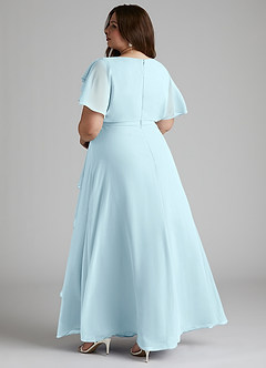 Azazie Aaliyah Bescheiden Bruidsmeisjekleding A-Lijn Bocht Gevouwen Chiffon Vloerlengte Jurk image9