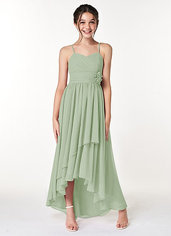 Azazie Catalina Junior A-Line Ruched Chiffon Asymmetrisk Junior brudepige Kjole image4