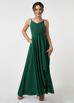 Azazie Collette Junior A-Linie Gestreift Chiffon Kleid Smaragd image1