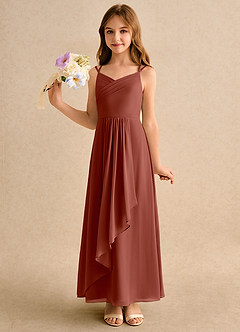 Azazie Zaida Girls Formal Flower Girl Dresses Auburn A-Line Pleated Chiffon Dress image6