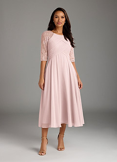 Azazie Dorothea Final Sale Blushing Pink A-Line Scoop lace Chiffon Dress image1