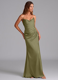Azazie Claudelle Bridesmaid Dresses Pistachio Mermaid Strapless Stretch Satin Dress image4