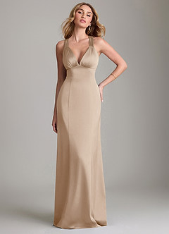 Azazie Cemion Final Sale Taupe A-Line Stretch Satin Dress image1