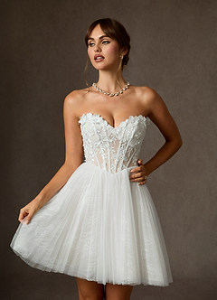 Azazie Sorel Wedding Dresses Diamond White Ball-Gown Off the Shoulder Lace Dress image9