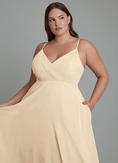 Azazie Amani Brautjungfernkleider A-Linie Plissee Chiffon Kleid Champagner image6