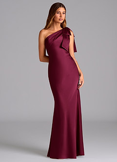 Azazie Yuanna Bridesmaid Dresses Burgundy Mermaid One Shoulder Stretch Satin Dress image5