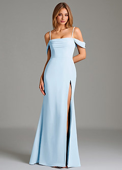 Azazie Riley Robes de demoiselle d'honneur Robe Fourreau Convertible en Mousseline de soie Épaule décolletée Bleu Ciel image7