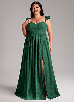 Azazie Denisse Brautjungfernkleider A-Linie Gestreift Blumen-Burnout Kleid Dunkelgrün image7