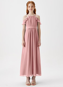 Azazie Chaya Junior Vestido de Rosa Polvorienta de Gasa de Corte En A con Vestidos sin tirantes image3