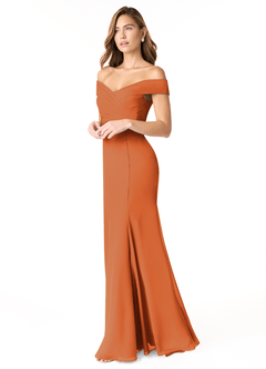 Azazie Lecia Robes de demoiselle d'honneur Robe Empire Convertible en Mousseline de soie Schulterfrei, plissiert Cannelle image3