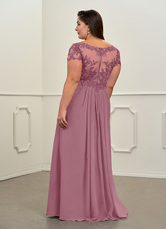 Azazie Dunja Vestidos para mãe da noiva Vestir Vintage Malva de Chiffon de Linha A com Renda image8