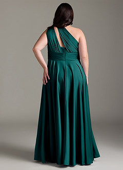 Azazie Charlize Robes de demoiselle d'honneur Robe Trapèze en Satin extensible Ue épaule Paon image10