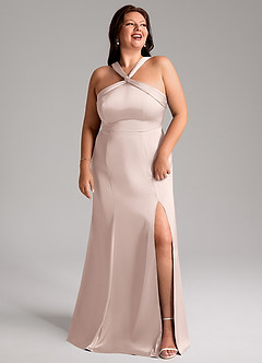 Azazie Rue Bridesmaid Dresses Blushing Pink A-Line Pleated Stretch Satin Dress image11
