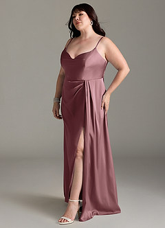 Azazie Brielle Bridesmaid Dresses Vintage Mauve A-Line Cowl Spaghetti Straps Stretch Satin Dress image10