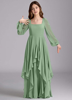 Azazie Clara Junior Abito A-Line in Chiffon Blusa Matcha image6