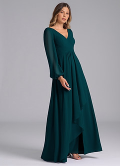 Azazie Omari Bridesmaid Dresses Pine A-Line Long Sleeve Chiffon Dress image5